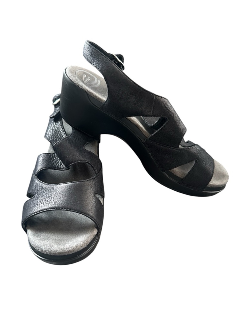 Dansko Women’s Olympia Wedge Black Leather Sandals Shoes EU 41 US 10